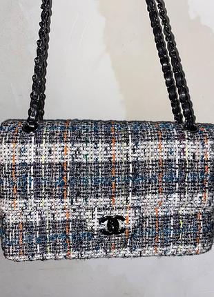Сумка для жінок chanel твідова, різнокольорова, середня