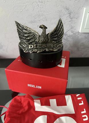 Ремінь diesel шкіряний чорний з пряжкою «фенікс», 90 см, m