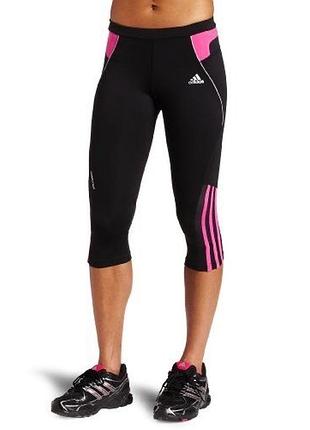 Чорні спортивні капрі adidas з яскраво-рожевими вставками