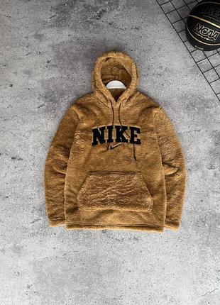 Чоловіче тепле худі nike коричневе з великим вишитим логотипом s–xxl