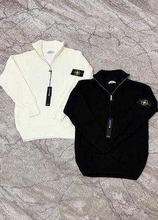 Светр чоловічий stone island на блискавці, чорний, білий