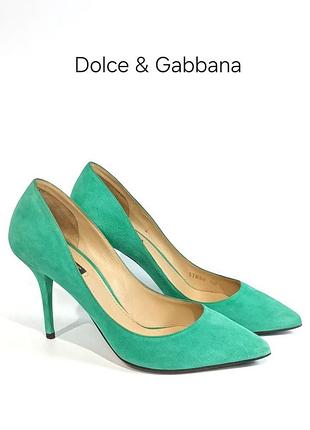 Шкіряні туфлі човника dolce &amp; gabbana emerald green suede pointed toe pumps оригінал