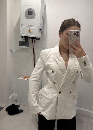 Білий двобортний блейзер / піджак zara s