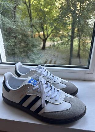 Кросівки чоловічі adidas samba og white black із замшевими вставками