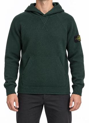 Чоловіча в’язана кофта з капюшоном stone island, темно-зелена