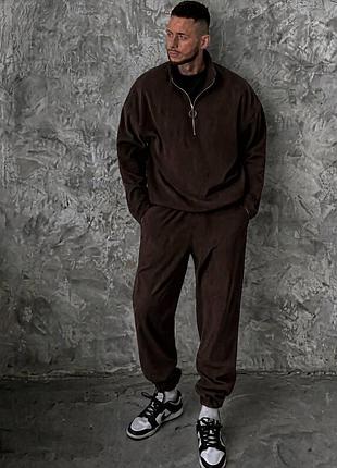 Мужской теплый костюм polar fleece на высокий рост, спортивный костюм шоколад, 54/56