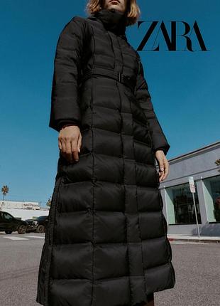 Пуховик довгий zara натуральний пух /перо