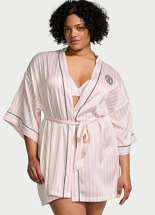 Атласный халат-кимоно victoria’s secret satin short piped robe размер xl