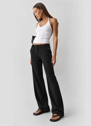 Брюки черные, 34 р, xs, s, прямые, h&m, классические на низкой посадке, вискоза, еотон, хлопок, стильные трендовые штаны женские, на низкой посадке