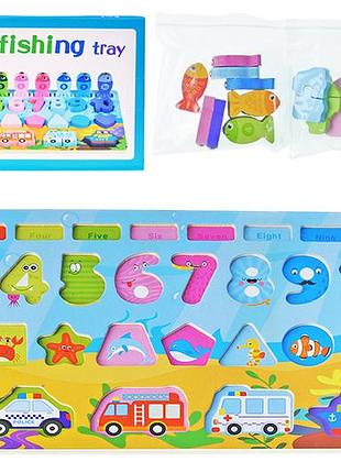 Деревянная игрушка c85011 доска-сортер, вкладыши, рыбалка, в коробке