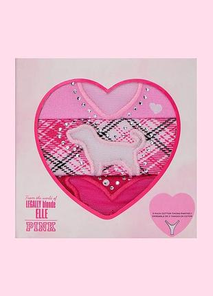 Набір жіночих трусиків-стрінгів pink|elle 3-pack cotton thong panties, 3 шт., рожевий оригінал victoria's secret