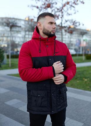 Парка зимняя мужская nike красно-черная