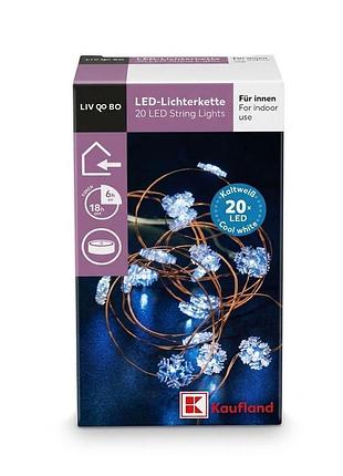 Led гірлянда 20 led, холодне біле світло, на батарейках cr2032, з таймером