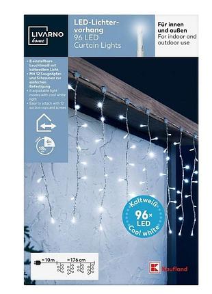Led гірлянда-штора 176×48 см, 96 led, холодне біле світло, 8 режимів, таймер 6 год, 12 присосок
