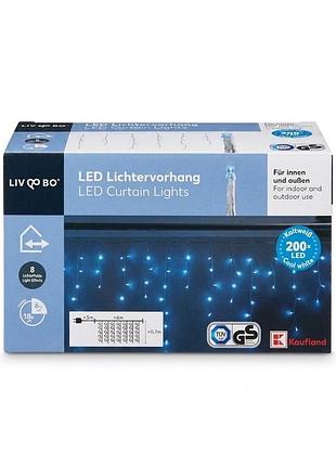Led гірлянда-штора 6 м, 200 led, холодне біле світло, 40 променів, 8 режимів, таймер 6 год, ip44