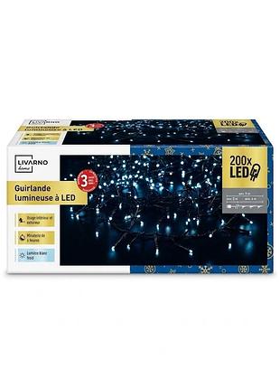 Led гірлянда 9 м, 200 led, холодне біле світло, таймер 6 год, ip44, 4 м світлова частина