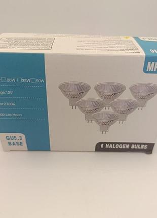 Лампы галогенные 20w mr16 gu5.3 12в 2700k набор 6 шт