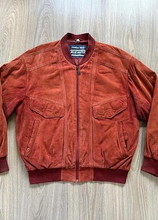 Мужская замшевая кожаная куртка бомбер leather wear blue water