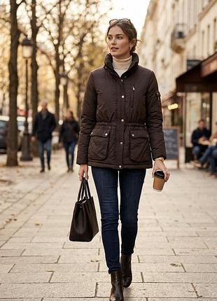 Крутая пуховая парка куртка dkny воротник стойка, кулиска размер s-м