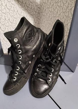 Шкіряні чорні високі кеди converse. 5