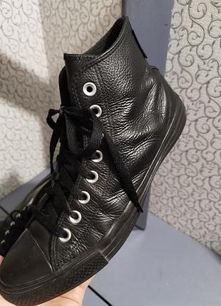 Шкіряні чорні високі кеди converse. 8