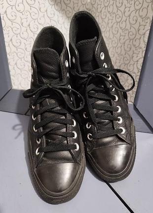 Шкіряні чорні високі кеди converse. 9