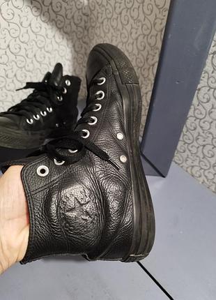 Шкіряні чорні високі кеди converse. 4