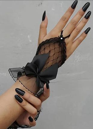 Ажурные прозрачные перчатки бантик