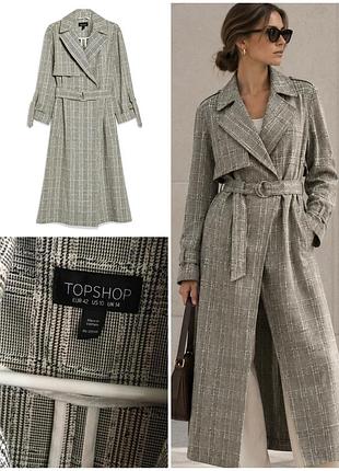 Двубортный тренч topshop в стильную клетку / пальто-плащ миди