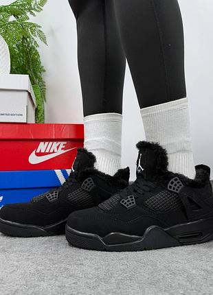 Кросівки nike jordan 4 black хутро 4