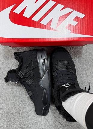Кросівки nike jordan 4 black хутро 3