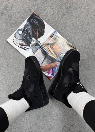 Кросівки nike jordan 4 black хутро 2