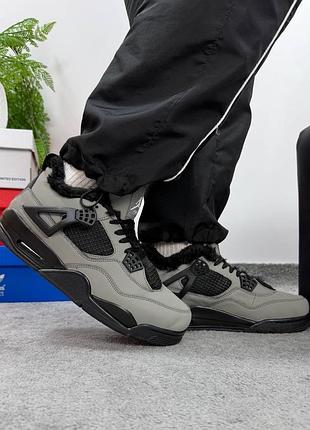 Кросівки nike jordan 4 black grey хутро 3
