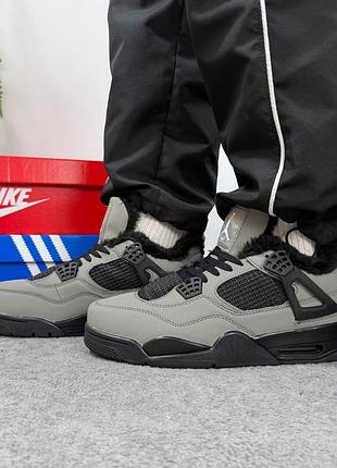 Кросівки nike jordan 4 black grey хутро 2