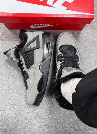 Кросівки nike jordan 4 black grey хутро 8