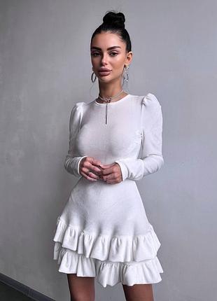 Платье мини с рюшами велюр