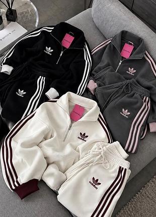 Спортивний костюм жіночий adidas з худі та широкими штанами, чорний, молочний, графіт, 42-44, 46-48, тринитка на флісі