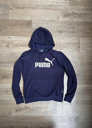 Оригінальне темно-синє худі puma essentials big logo (розмір s / 36)