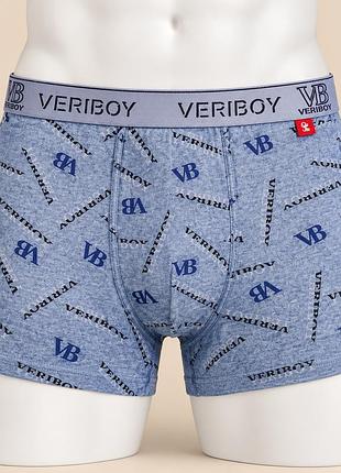Мужские трусы-боксеры veriboy из хлопка и бамбука, серо-голубой меланж с фирменным принтом