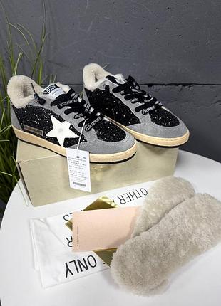 Кеди кросівки зимові чорні жіночі ggdb golden goose голден гус білі шкіряні
