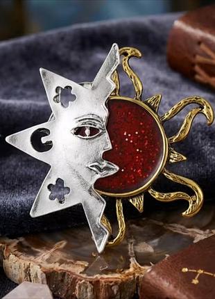 Стильная оригинальная брошь "солнце и месяц"  ☀️🌙♥️