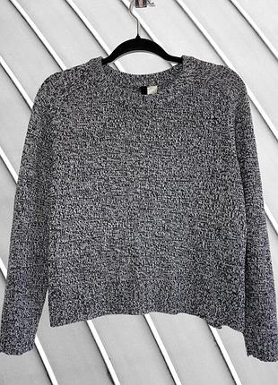 Жіночий чорно-білий меланжевий джемпер h&m m 46 48 ейчендем оверсайз в'язаний кофта меланж з круглим вирізом h&m m