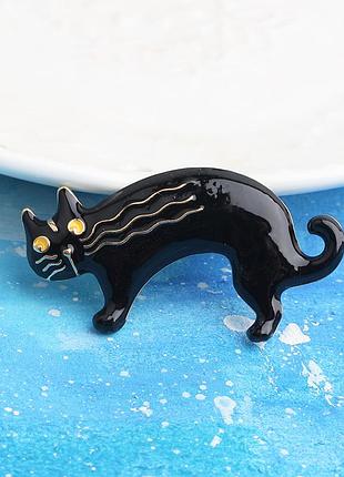 Стильная оригинальная брошь "смешный черный котик"  😸🖤 кот кошка