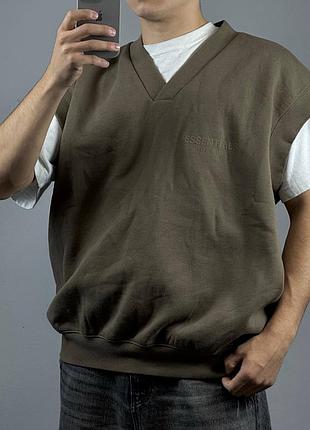 Fear of god essentials v-neck vest есеншл жилет жилетка кофта кардиган худи безрукавка демисезон зима флиска теплая верхняя одежда классика