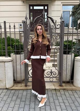 1092 коричневий костюм в`язаний комплект mocha muse