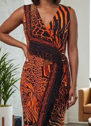 Яркое платье с анималистичным принтом и бахромой bodyflirt boutique (eur 36/38) макро/43