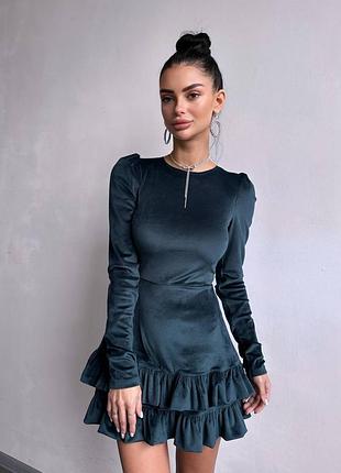 🔝ексклюзив 🔝 святкова велюрова сукня гольф з рюшами на спідниці