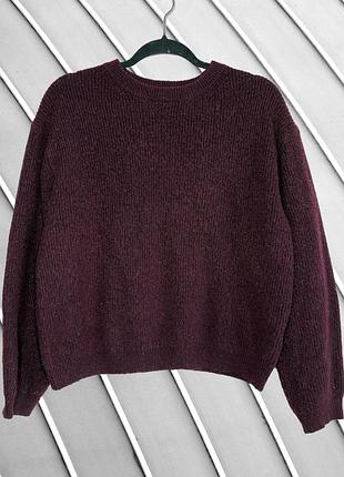 Жіночий бордовий вʼязаний светр h&m xl l 48 50 ейчендем теплий оверсайз светр з опущеними плечима марсала кофта h&m xl