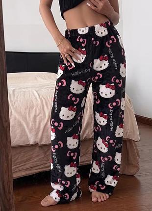 Штаны домашние плюшевые пижамные штаны хелоу котти hello kitty