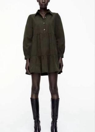 Платье мини, оливковое zara, размер m.